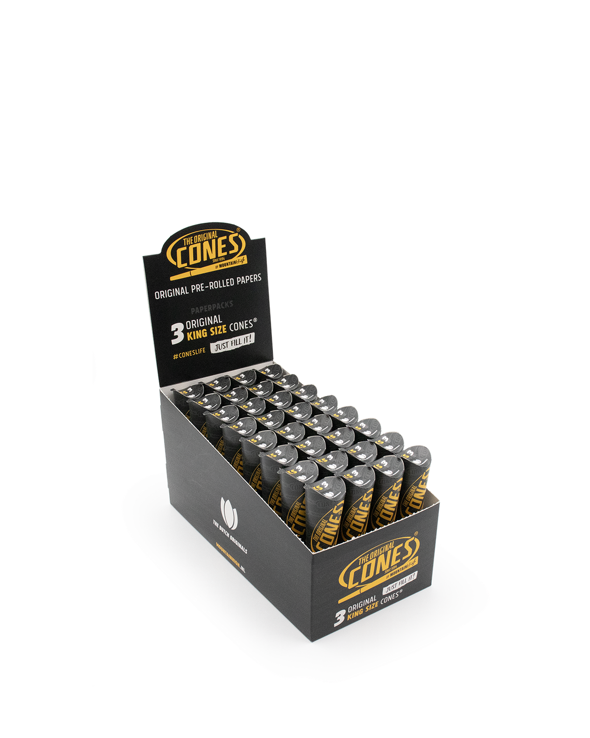 Original Pre rolled Cones® White King Size 3pcs. - Display contains 32 Paper Packs