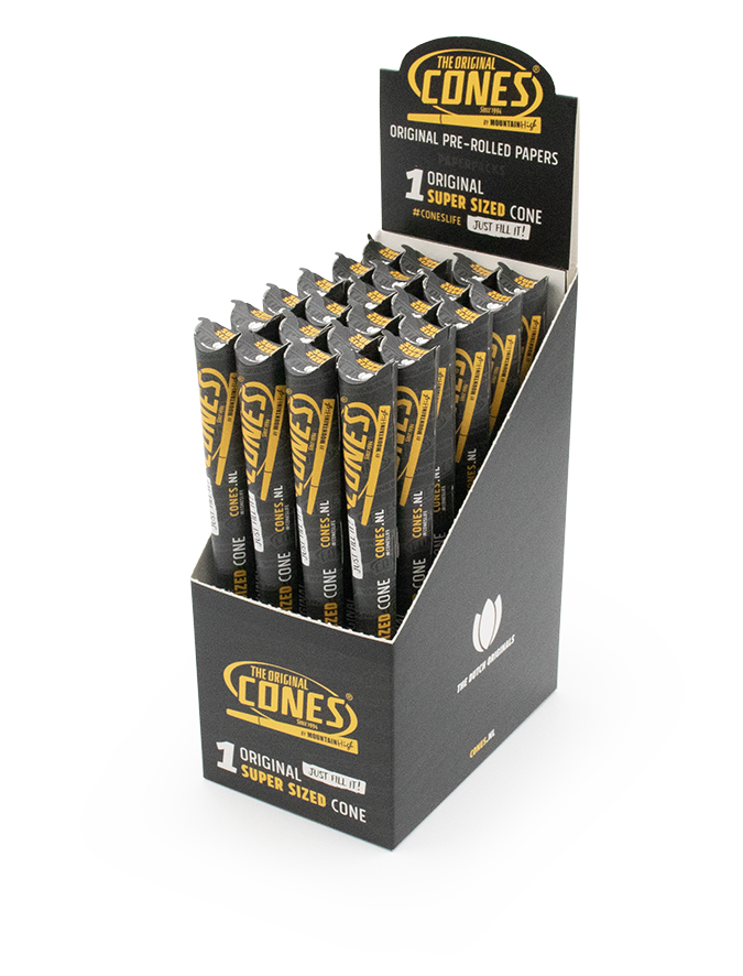 Original Pre Rolled Cones® White Super Sized 1pc. - Display contains 24 paper packs