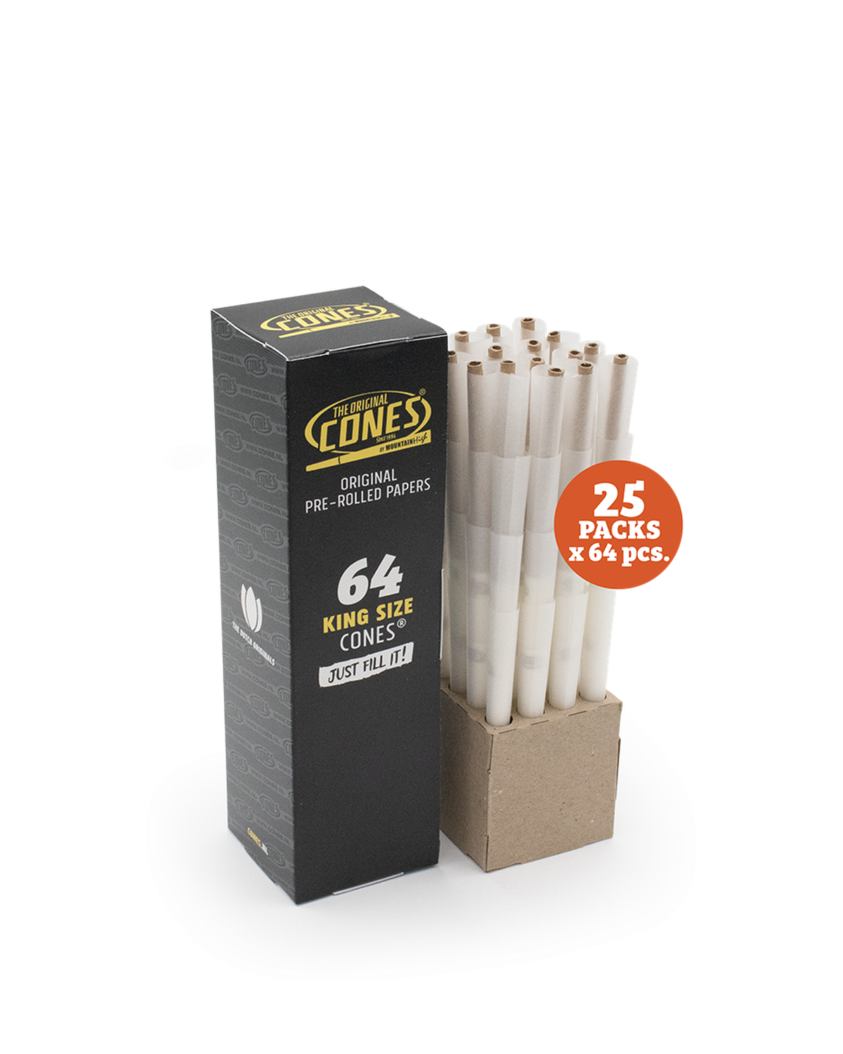 Original Pre Rolled Cones® White King Size 64pcs. - 25 Mini Bulk Boxes x 64pcs. per Master Case