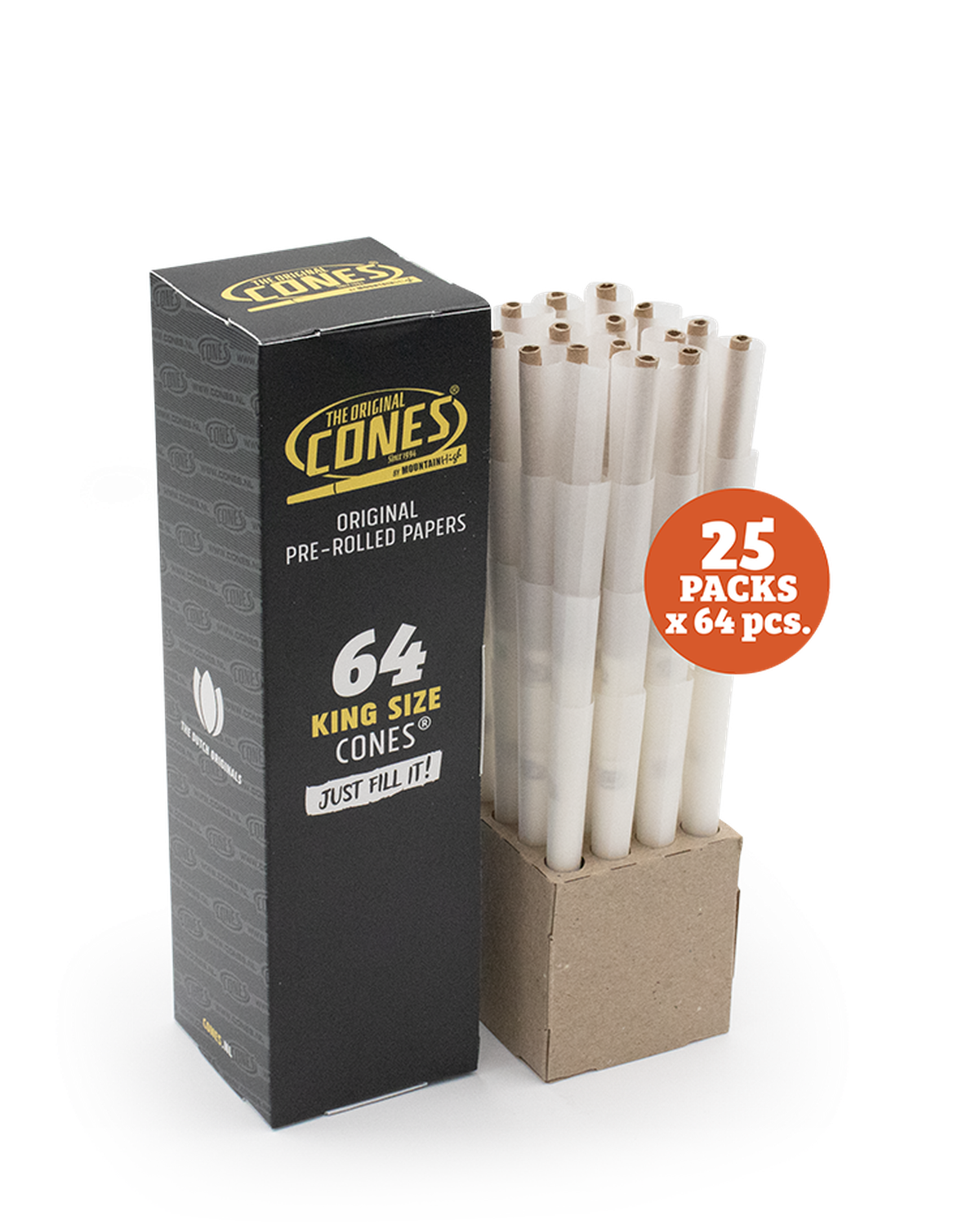 Original Pre Rolled Cones® White King Size 64pcs. - 25 Mini Bulk Boxes x 64pcs. per Master Case