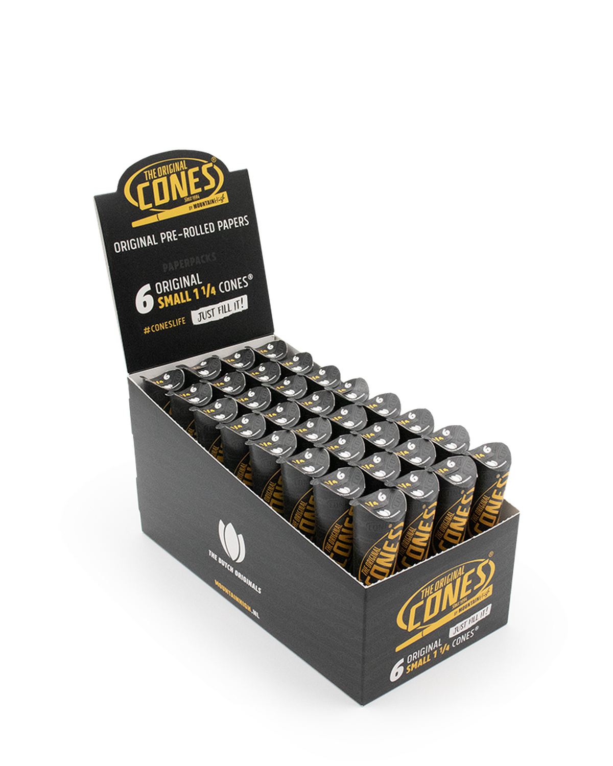 Original Pre Rolled Cones® White Small 1¼ per 6 pcs. - Display contains 32 Paper Packs