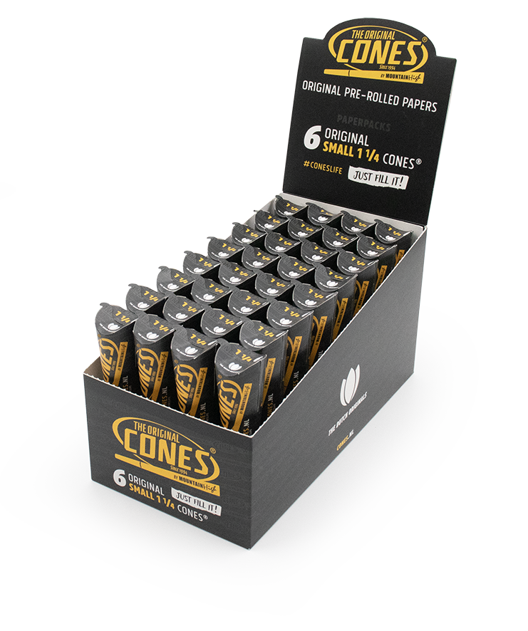 Conos® Pre Enrollados Originales Blancos Pequeños 1¼ por 6 unidades. - La pantalla contiene 32 paquetes de papel.