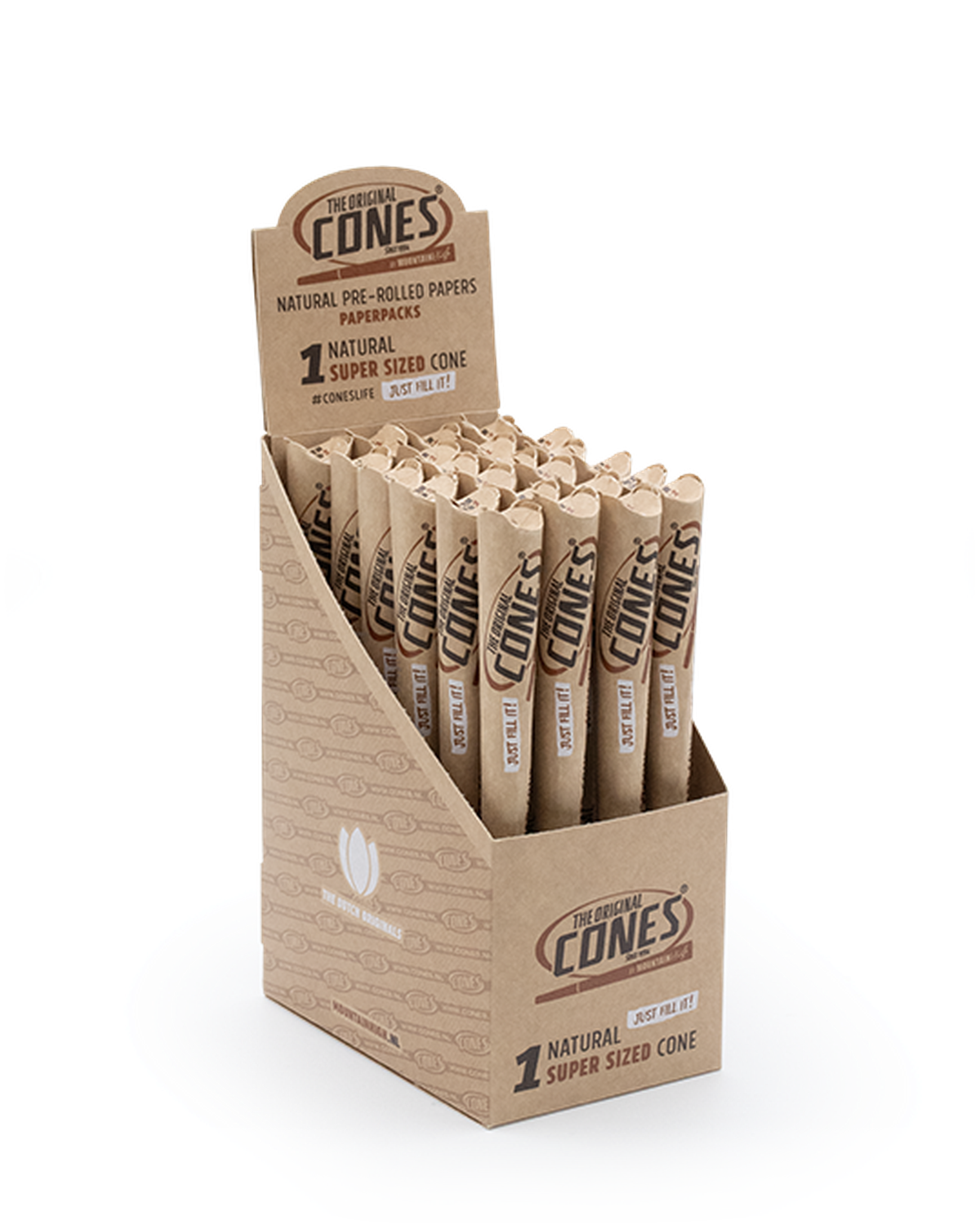 Natural Pre Rolled Super Sized Cones® - Display contains 24 paper packs