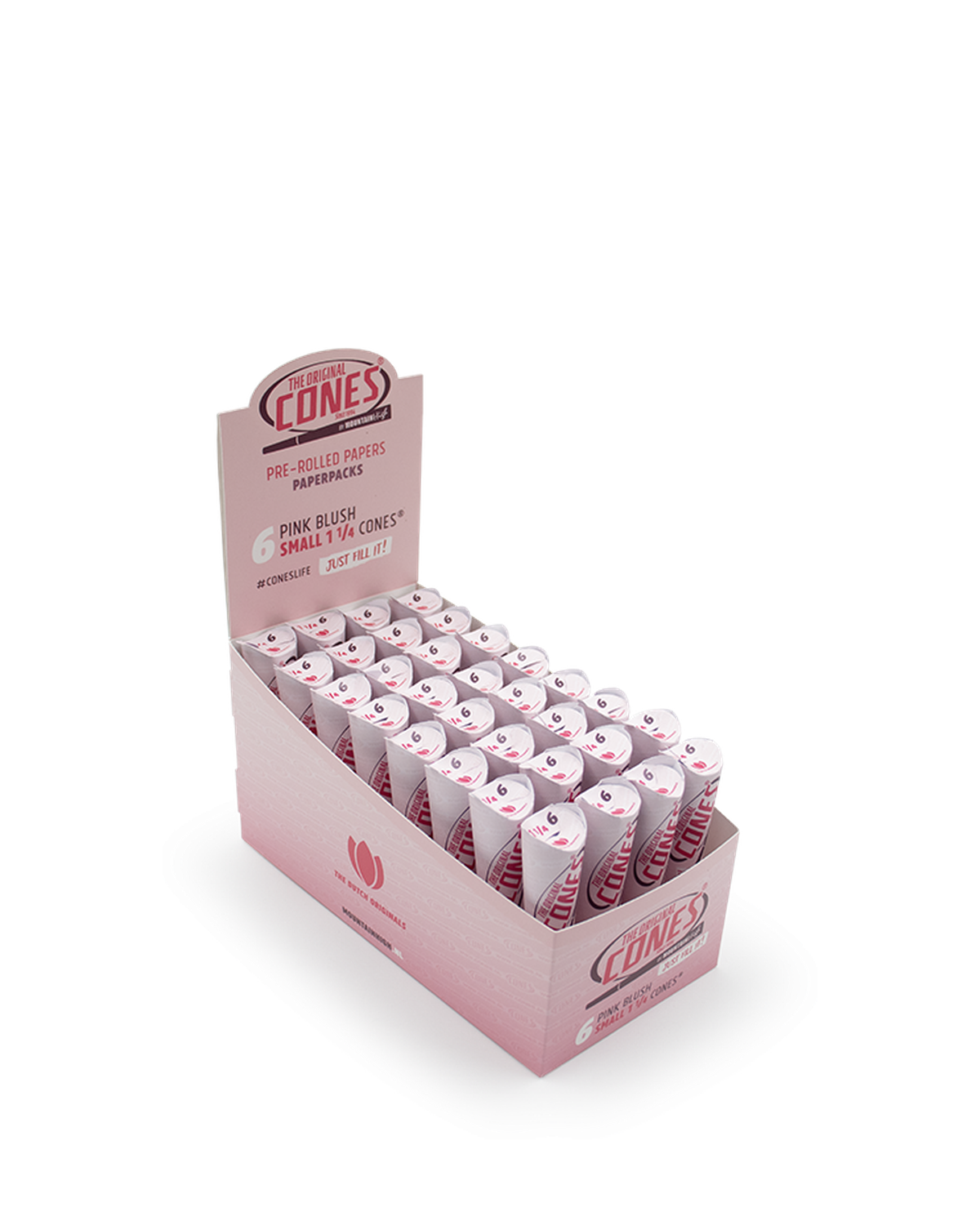 Pink Blush Pre rolled Cones® Small 1¼ 6pcs. - Display contains 32 Paper Packs