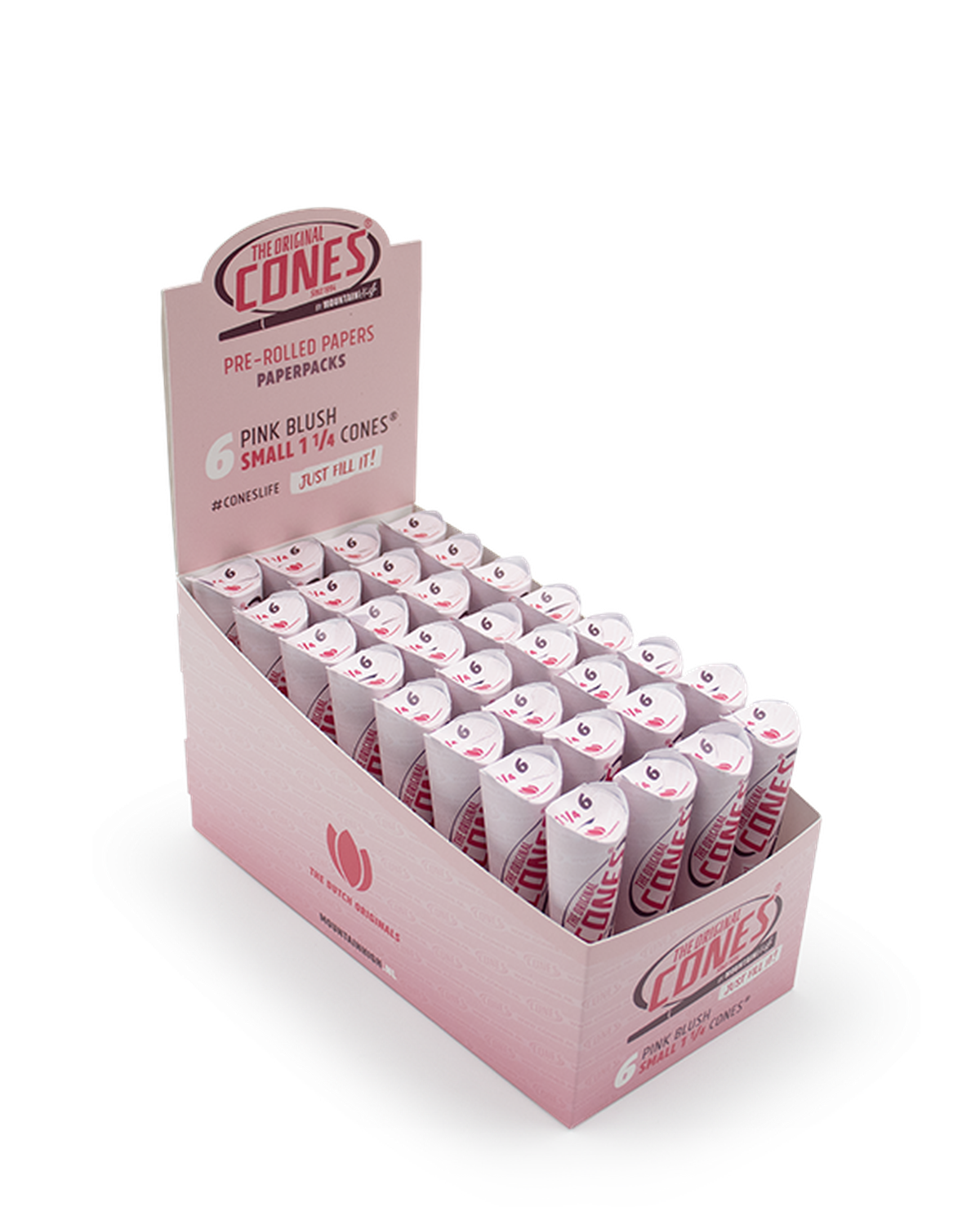 Pink Blush Pre rolled Cones® Small 1¼ 6pcs. - Display contains 32 Paper Packs