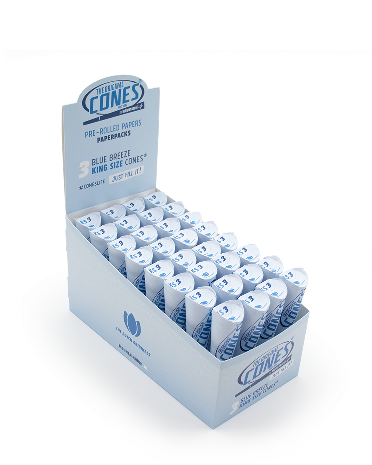 Blue Breeze Pre rolled Cones® King Size 3pcs. - Display contains 32 Paper Packs