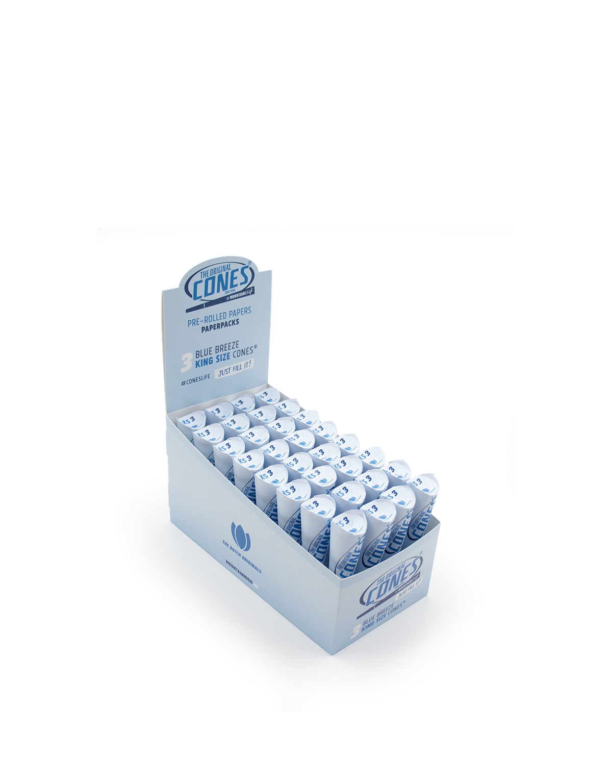 Blue Breeze Pre rolled Cones® King Size 3pcs. - Display contains 32 Paper Packs