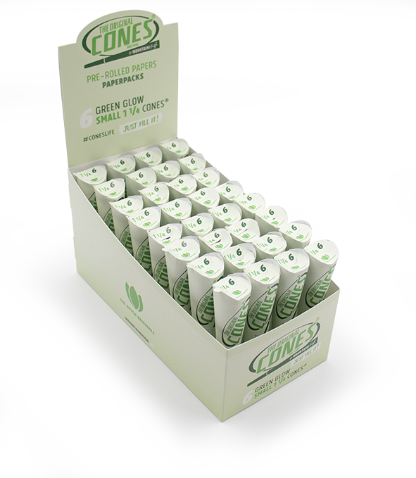 Green Glow pre rolled Cones® Small 1¼ Size 6pcs. paper pack