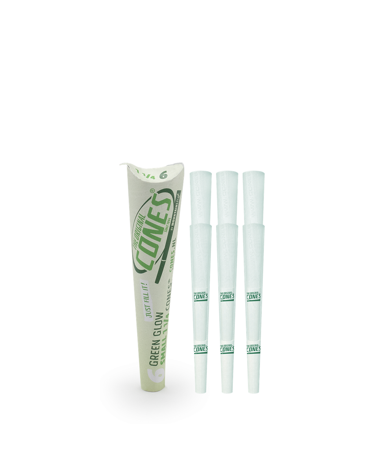 Green Glow pre rolled Cones® Small 1¼ Size 6pcs. Paper Pack