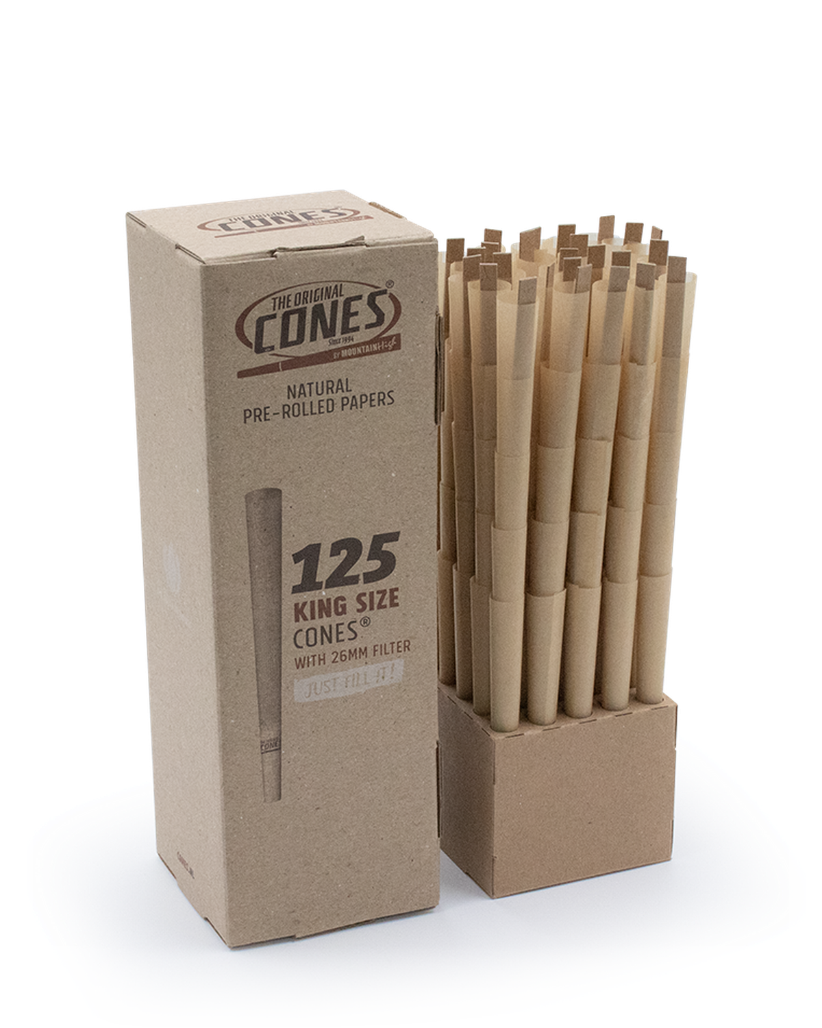 Natural Pre Rolled Cones® Brown King Size 125pcs. - 25 Mini Bulk Boxes per Master Case