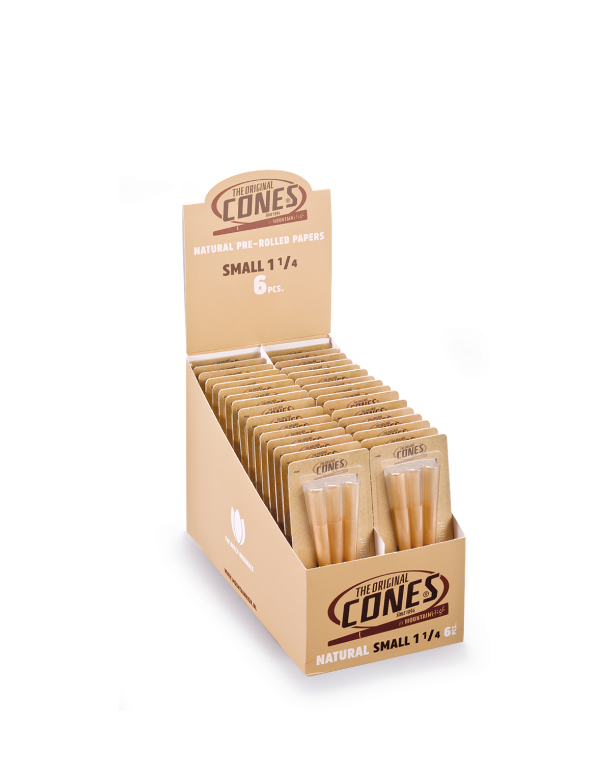 Natural Pre Rolled Cones® Brown Small 1¼ 6pcs. - Displays contains 32 Blister Packs