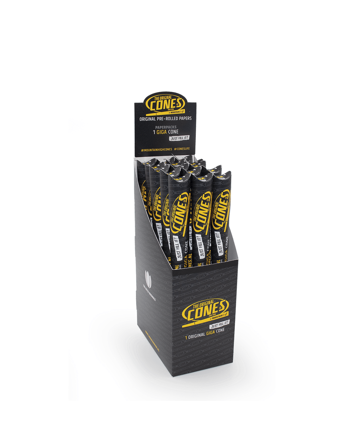 Original Pre Rolled Cones® White Giga 1pc. - Display contains 15 Paper Packs