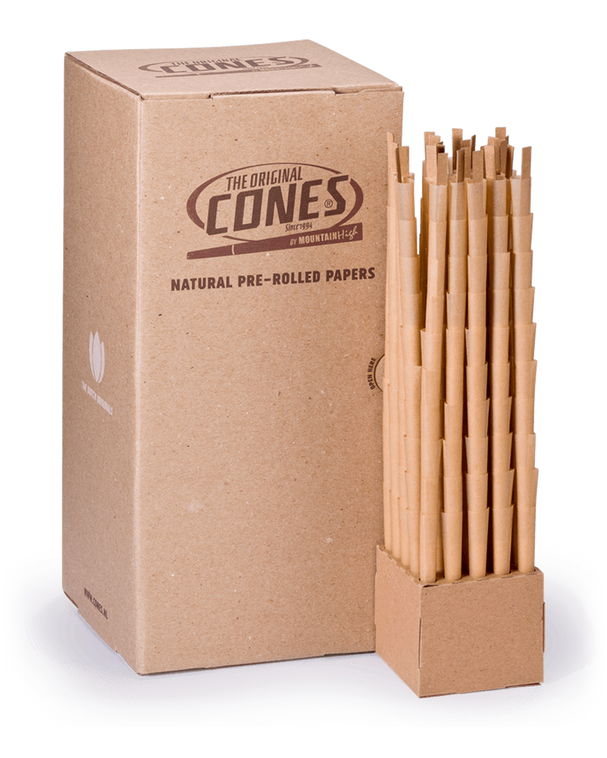 Natural Pre Rolled Cones® Brown Small 98/20- Bulk Box contains 1000 pcs.