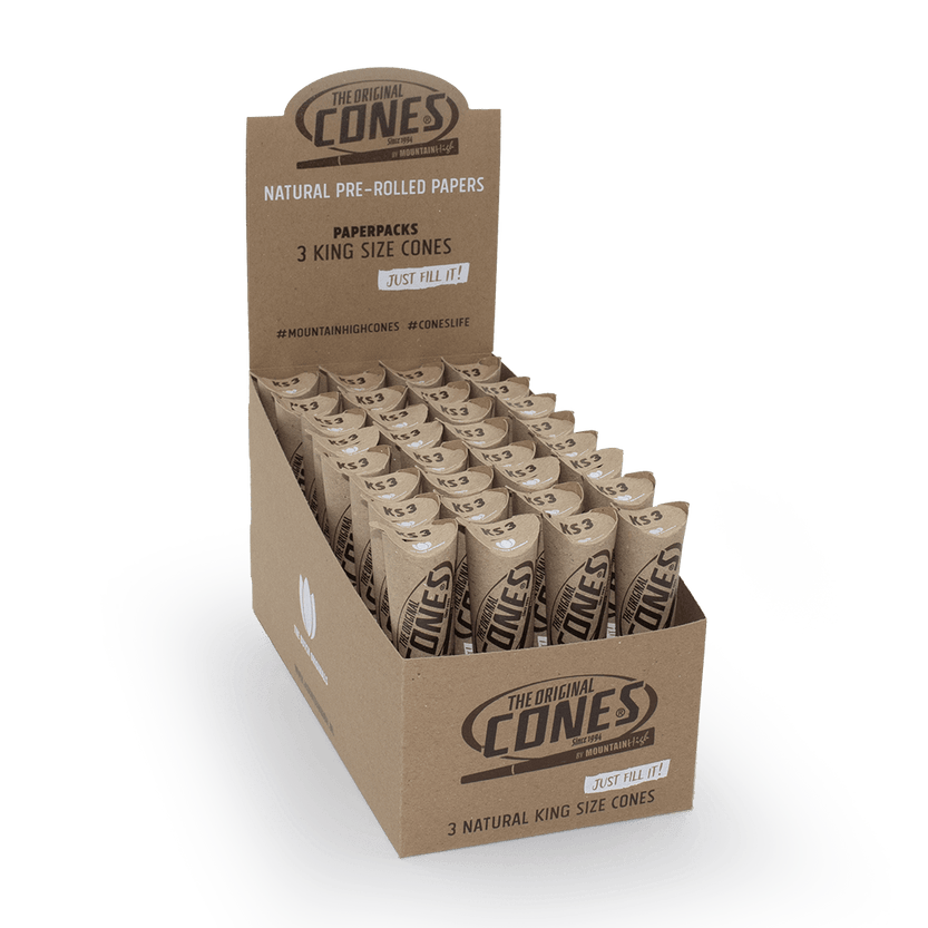 Natural Pre rolled Cones® Brown King Size 3pcs. - Display contains 32 packs
