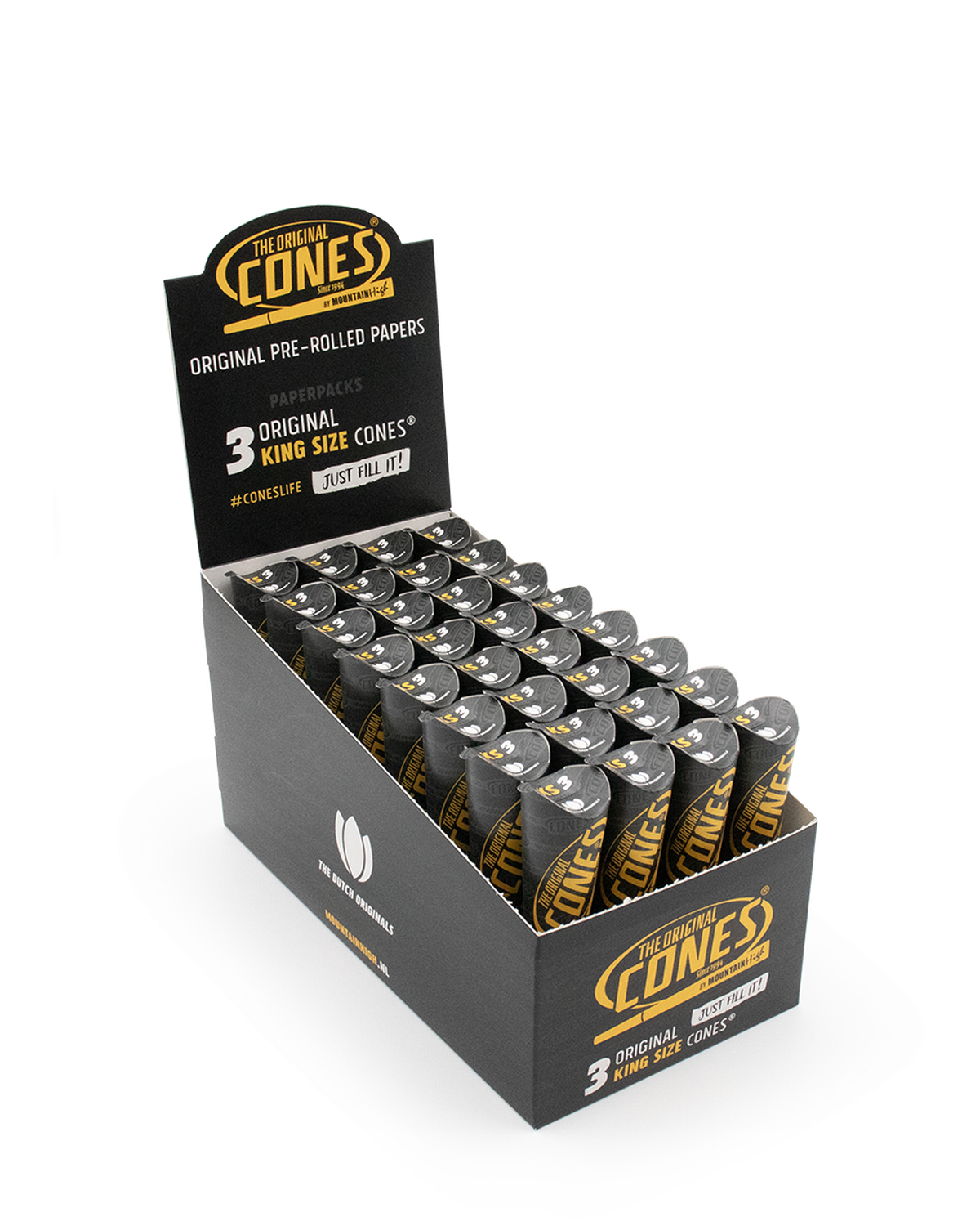 Original Pre rolled Cones® White King Size 3pcs. - Display contains 32 Paper Packs