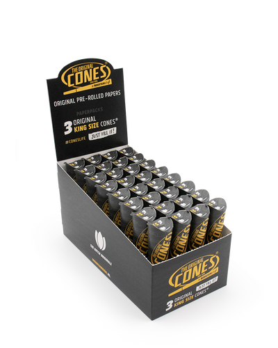 Original Pre rolled Cones® White King Size 3pcs. - Display contains 32 Paper Packs
