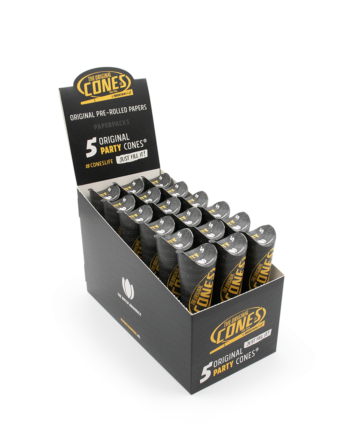 Original Pre Rolled Cones® White Party 5pcs. - Display contains 18 Paper Packs