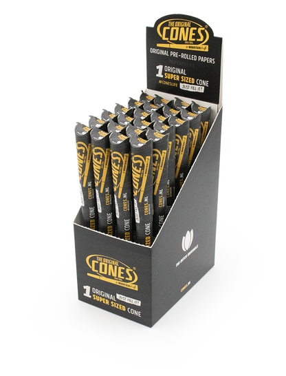 Original Pre Rolled Cones® White Super Sized 1pc. - Display contains 24 paper packs