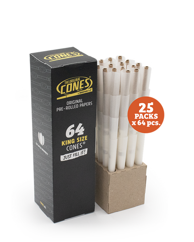 Original Pre Rolled Cones® White King Size 64pcs. - 25 Mini Bulk Boxes x 64pcs. per Master Case