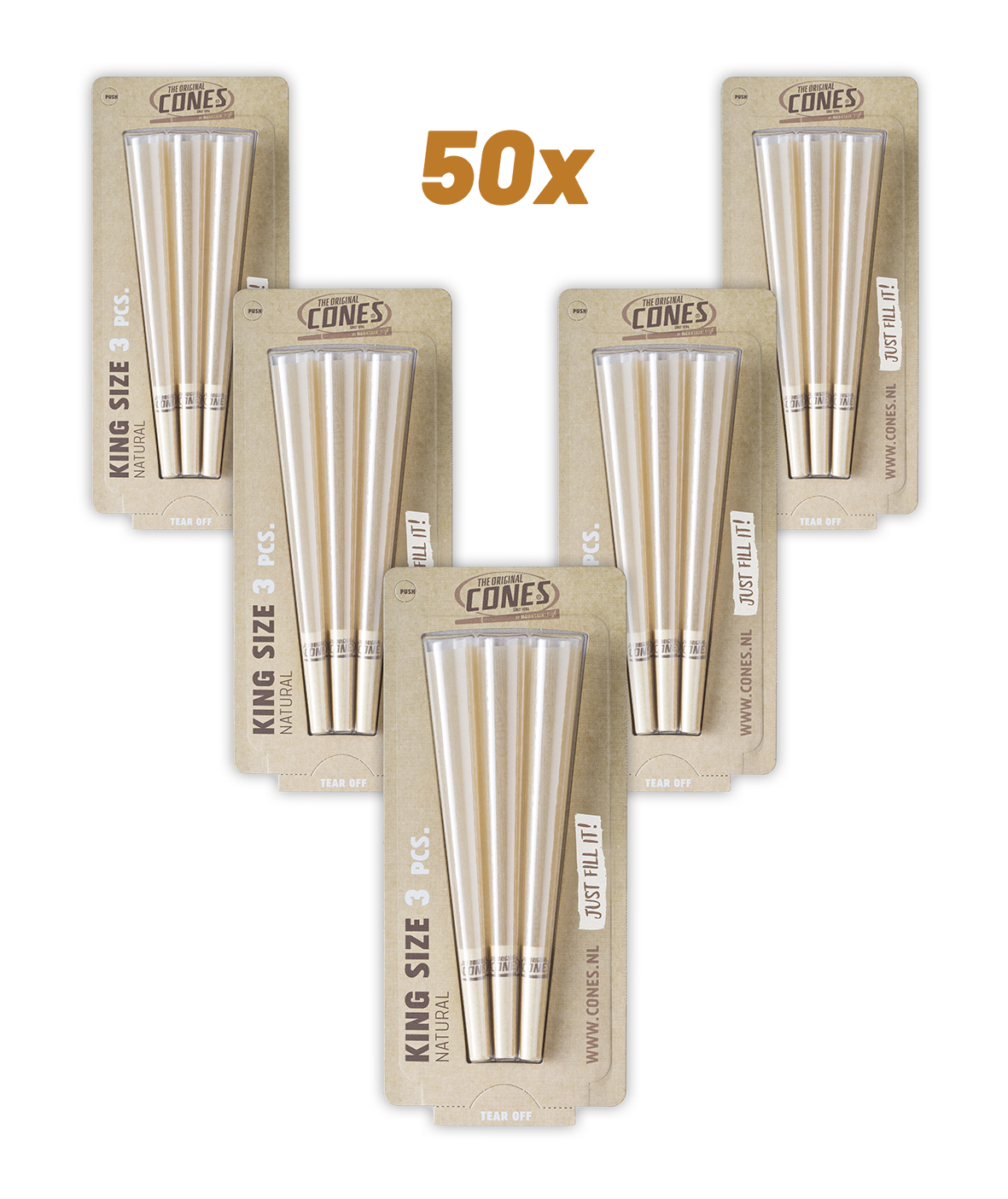 Natural Pre Rolled Cones® Brown King Size 3pcs. - 50 x 3pcs. per master case