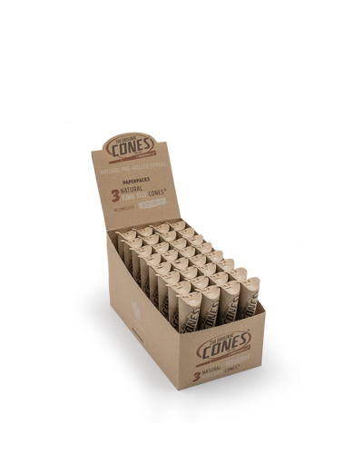 Natural Pre rolled Cones® Brown King Size 3pcs. - Display contains 32 Paper Packs