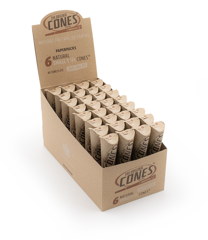 Natural Pre rolled Cones® Brown Small 1¼ 6pcs. - Display contains 32 packs
