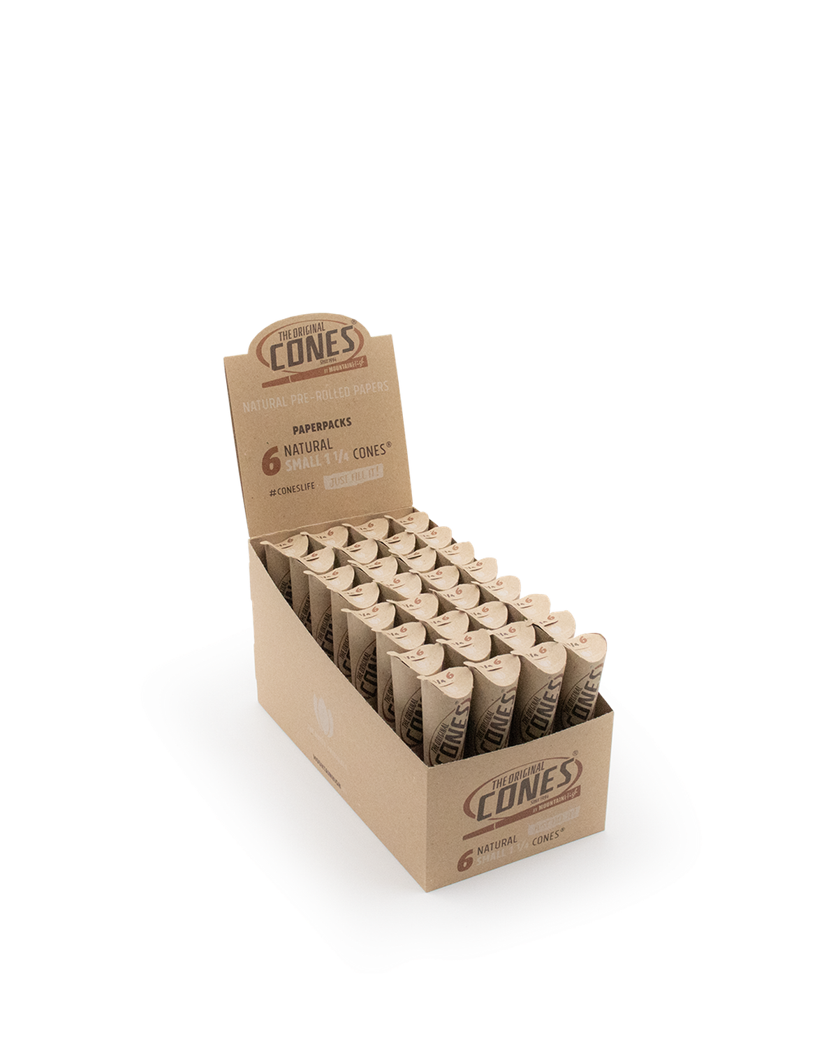 Natural Pre rolled Cones® Brown Small 1¼ 6pcs. - Display contains 32 Paper Packs