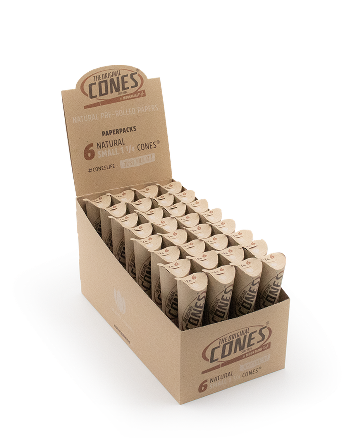 Natural Pre rolled Cones® Brown Small 1¼ 6pcs. - Display contains 32 Paper Packs