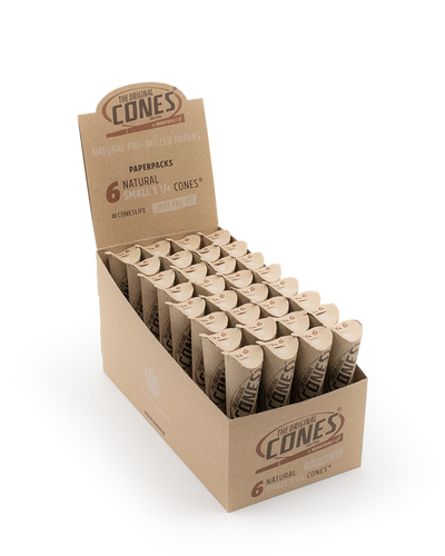 Natural Pre rolled Cones® Brown Small 1¼ 6pcs. - Display contains 32 Paper Packs