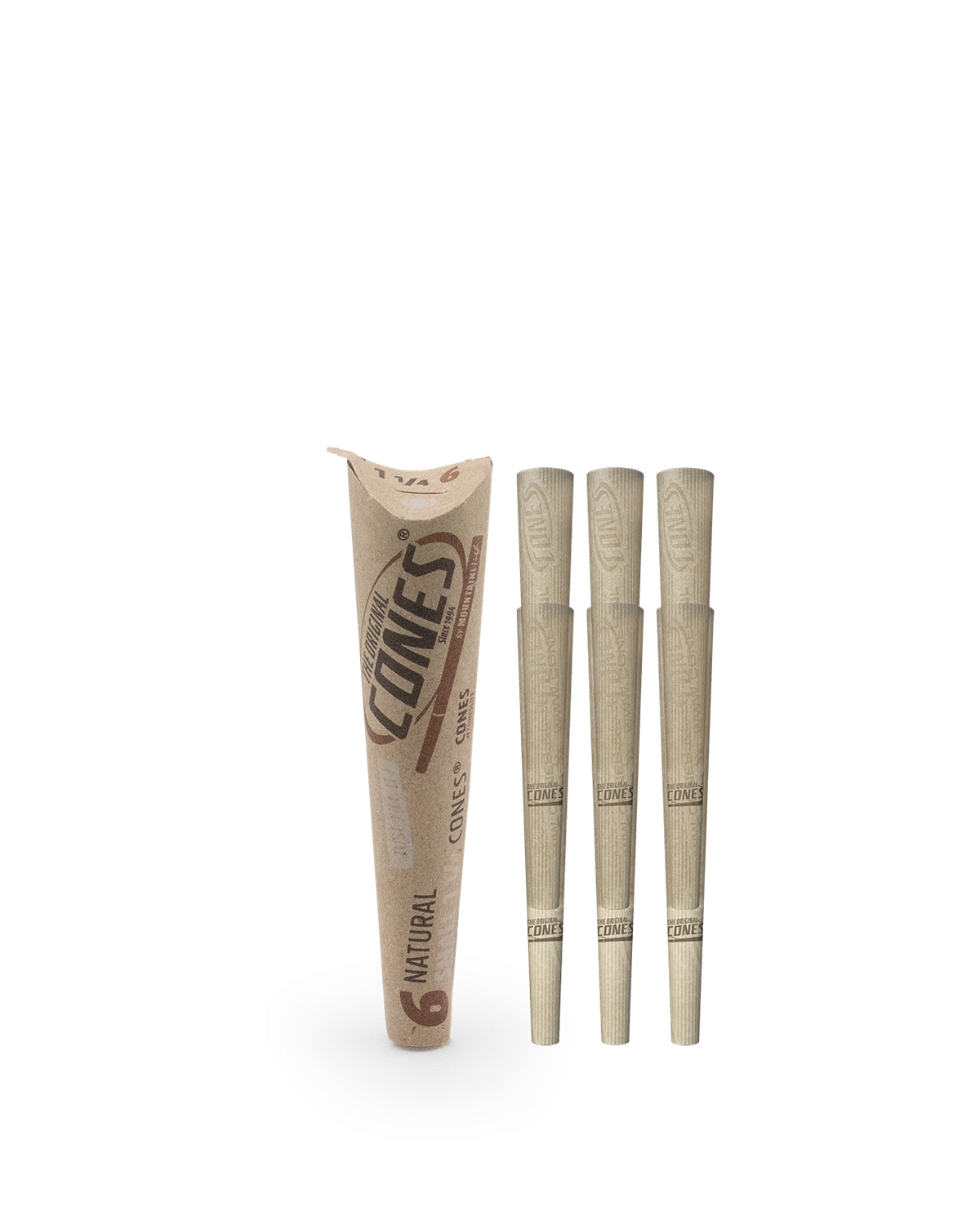 Natural pre rolled Cones® Brown Small 1¼ Size 6pcs. Paper Pack