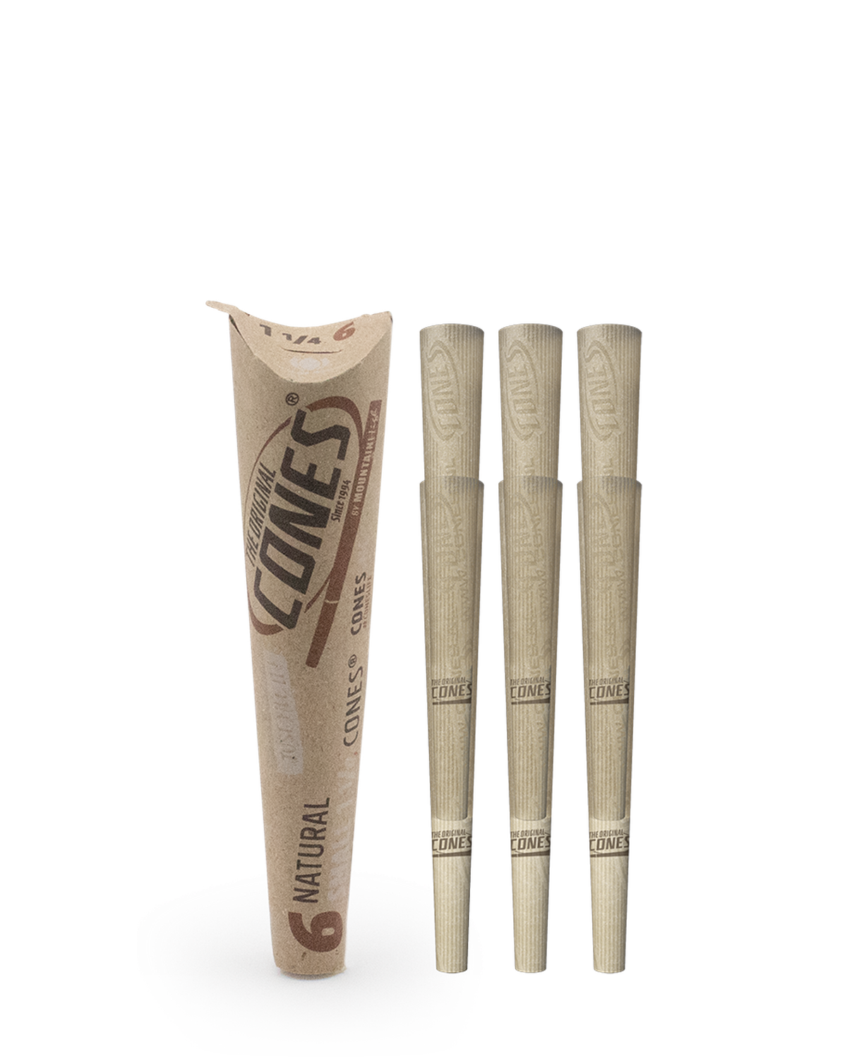 Natural pre rolled Cones® Brown Small 1¼ Size 6pcs. Paper Pack