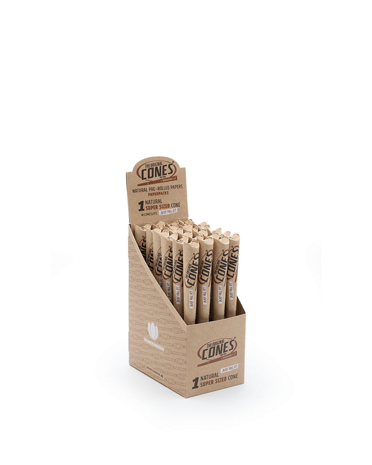 Natural Pre Rolled Super Sized Cones® - Display contains 24 paper packs