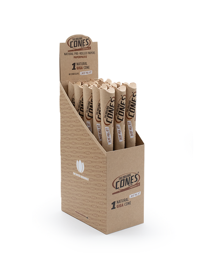 Natural Pre Rolled Giga Cones® - Display contains 15 paper packs
