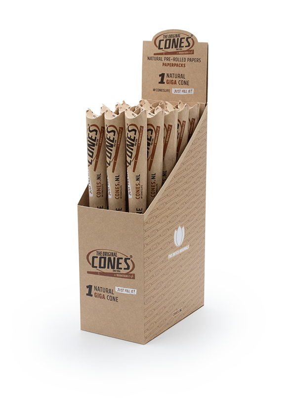 Natural Pre Rolled Giga Cones® - Display contains 15 paper packs