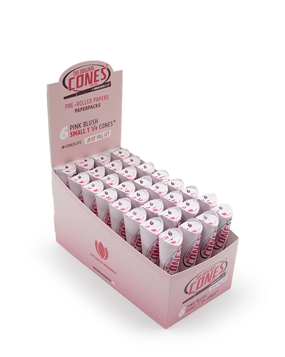 Pink Blush Pre rolled Cones® Small 1¼ 6pcs. - Display contains 32 Paper Packs