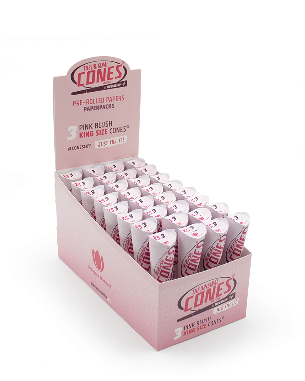 Pink Blush Pre rolled Cones® King Size 3pcs. - Display contains 32 Paper Packs