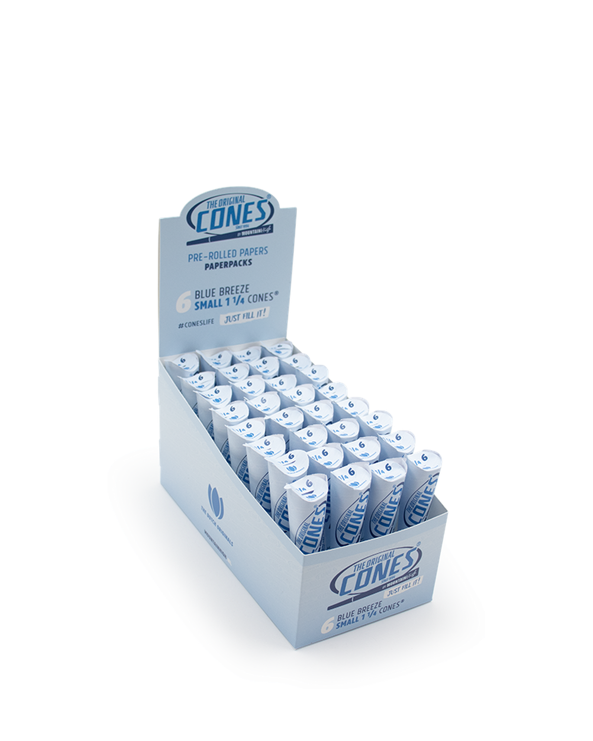 Blue Breeze Pre rolled Cones® Small 1¼ 6pcs. - Display contains 32 Paper Packs