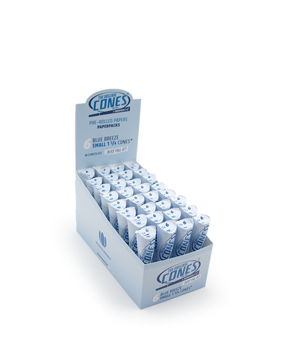 Blue Breeze Pre rolled Cones® Small 1¼ 6pcs. - Display contains 32 Paper Packs