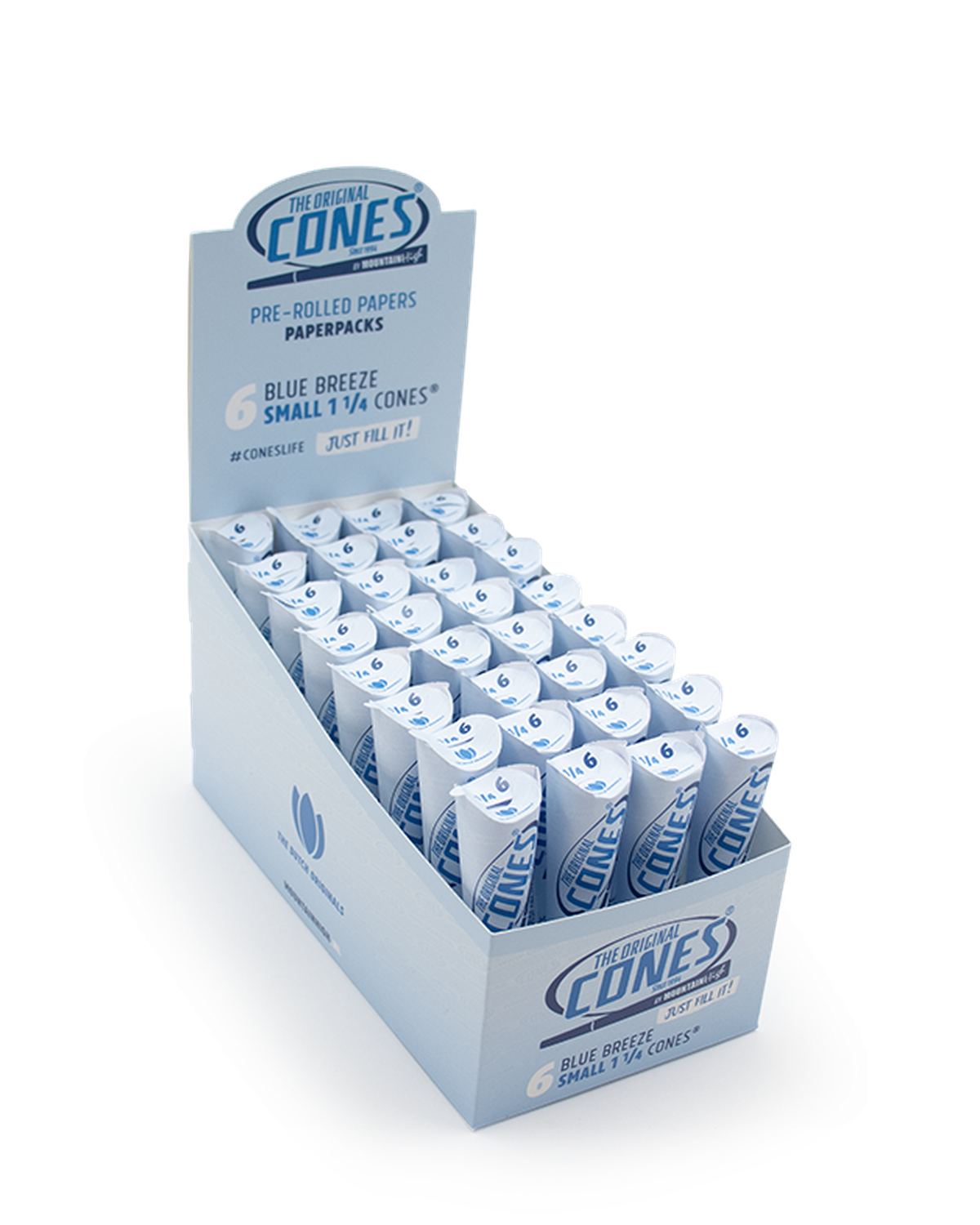 Blue Breeze Pre rolled Cones® Small 1¼ 6pcs. - Display contains 32 Paper Packs
