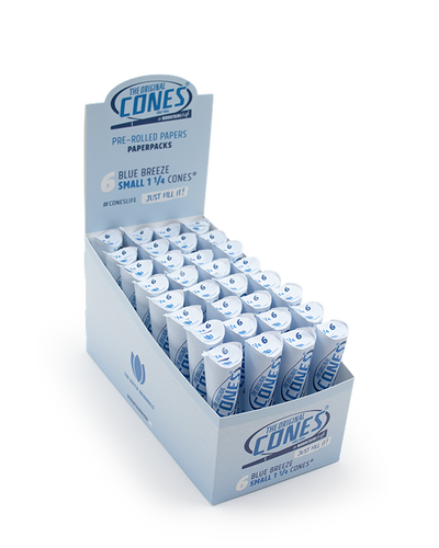 Blue Breeze Pre rolled Cones® Small 1¼ 6pcs. - Display contains 32 Paper Packs