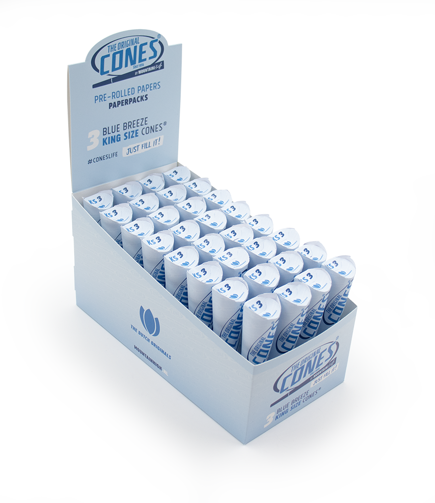 Blue Breeze Pre rolled Cones® King Size 3pcs. - Display contains 32 packs