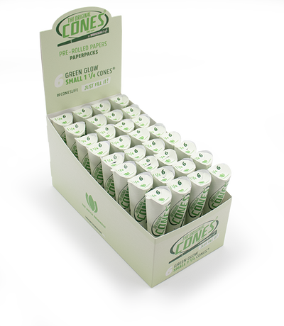 Green Glow Pre rolled Cones® Small 1¼ 6pcs. - Display contains 32 packs