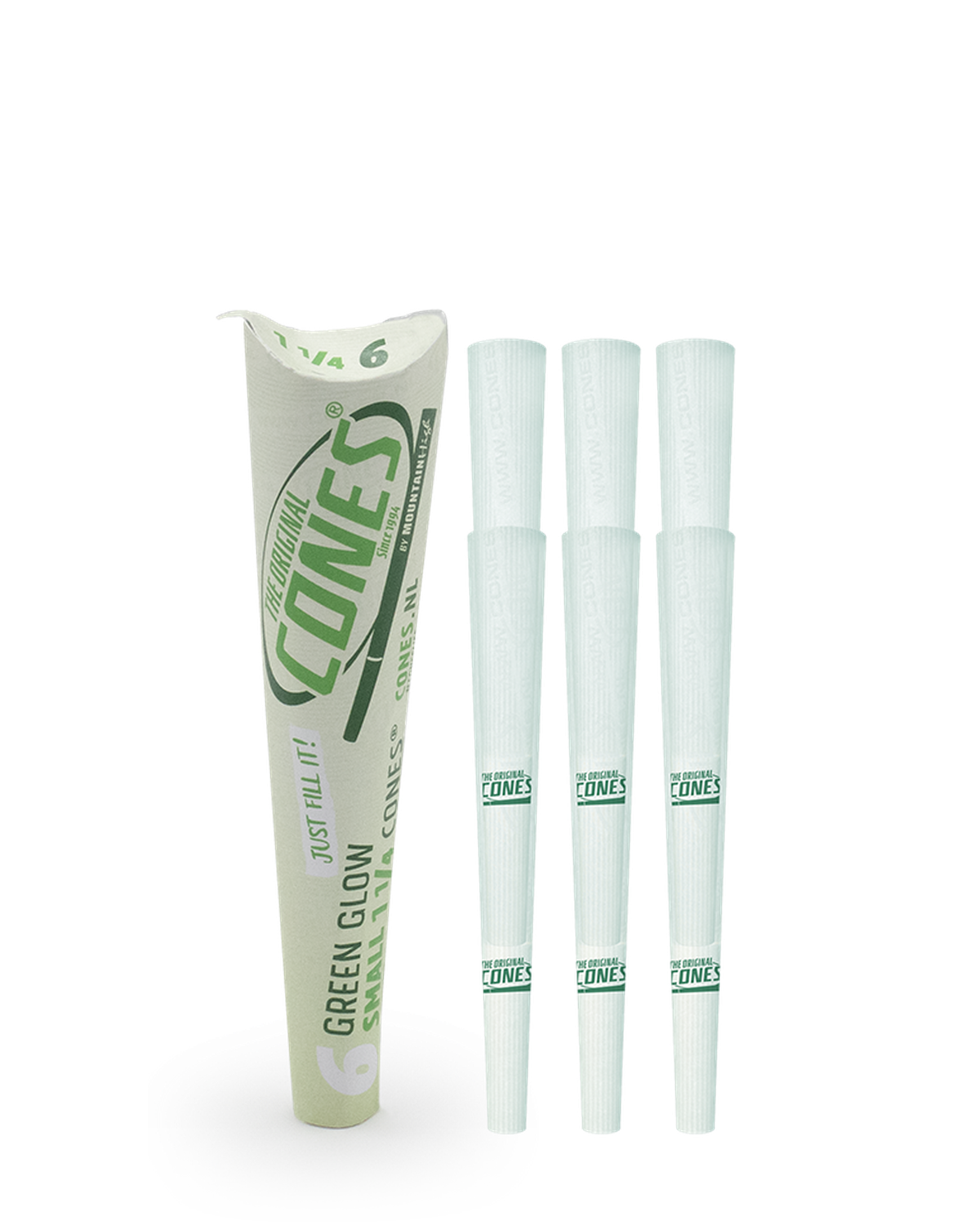 Green Glow pre rolled Cones® Small 1¼ Size 6pcs. Paper Pack