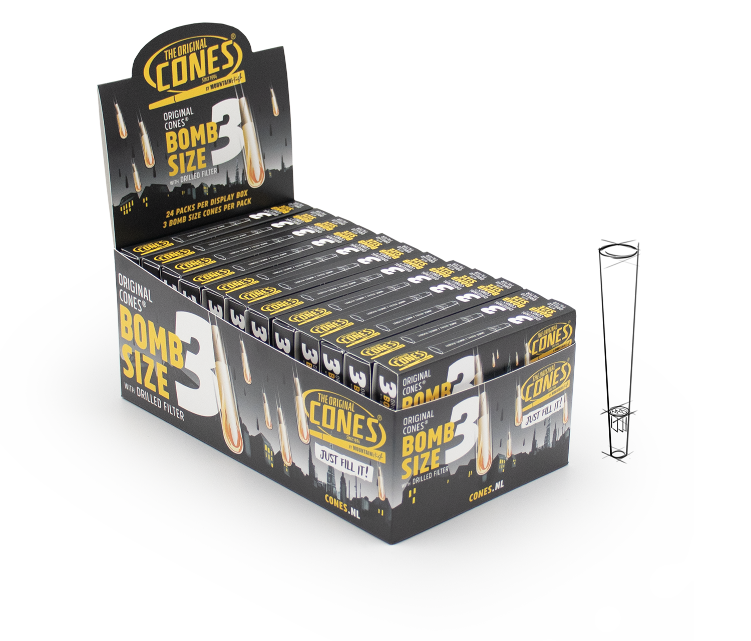Original Pre Rolled Cones® White Bomb Size 3pcs.