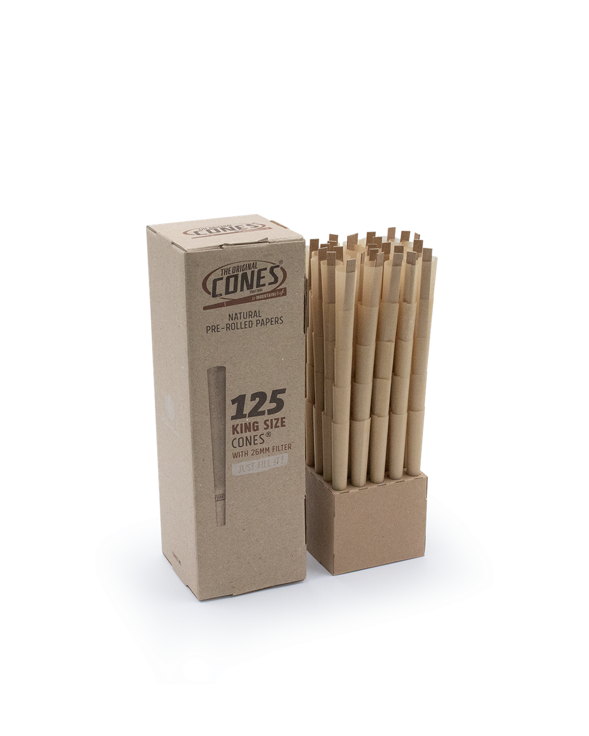 Natural Pre Rolled Cones® Brown King Size 125pcs. Mini Bulk Box