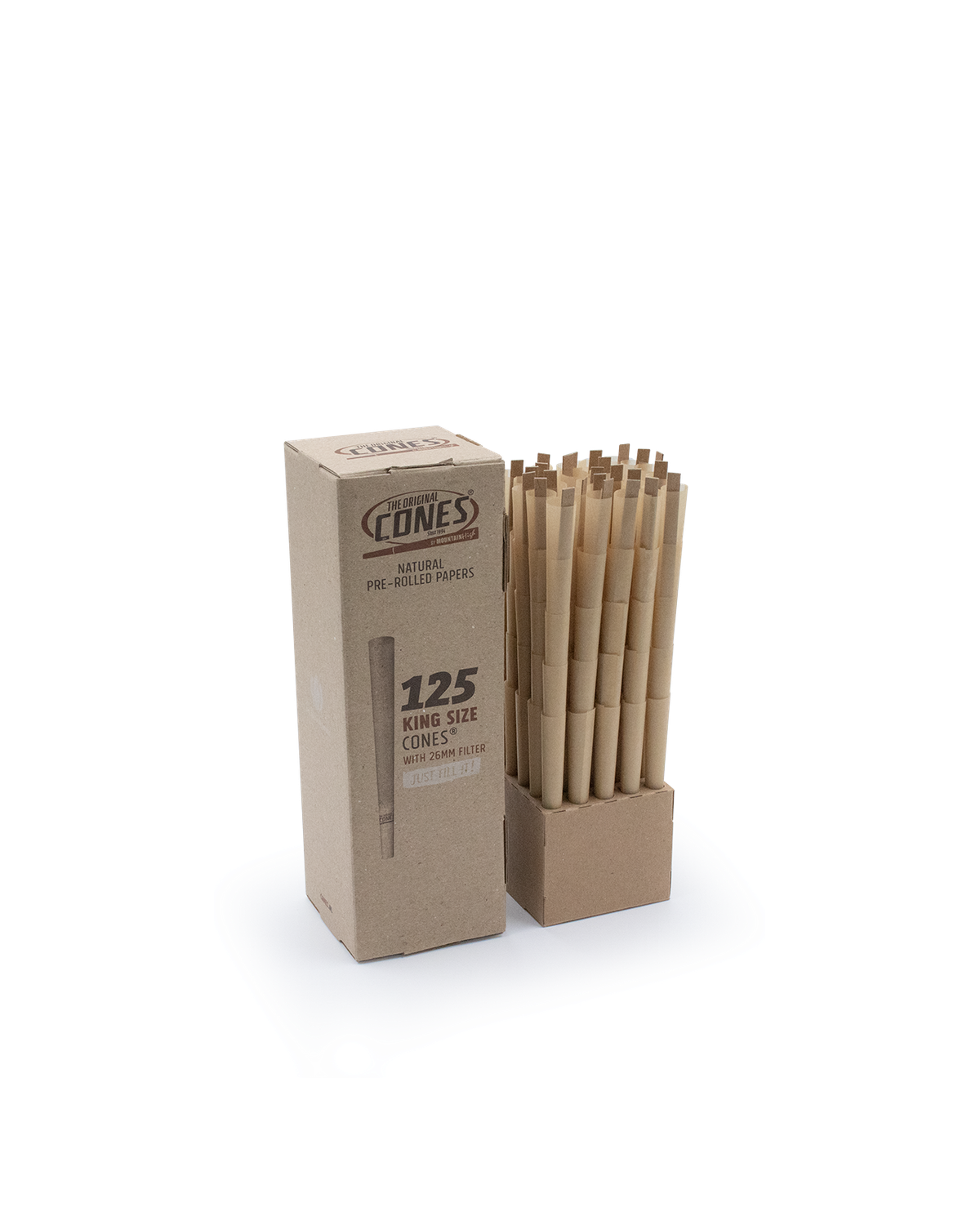 Natural Pre Rolled Cones® Brown King Size 125pcs. Mini Bulk Box