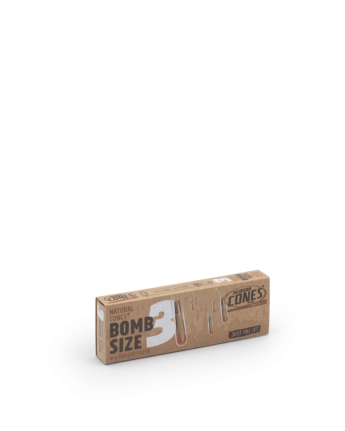 Natural Pre Rolled Cones® Brown Bomb Size 3pcs. Slidebox