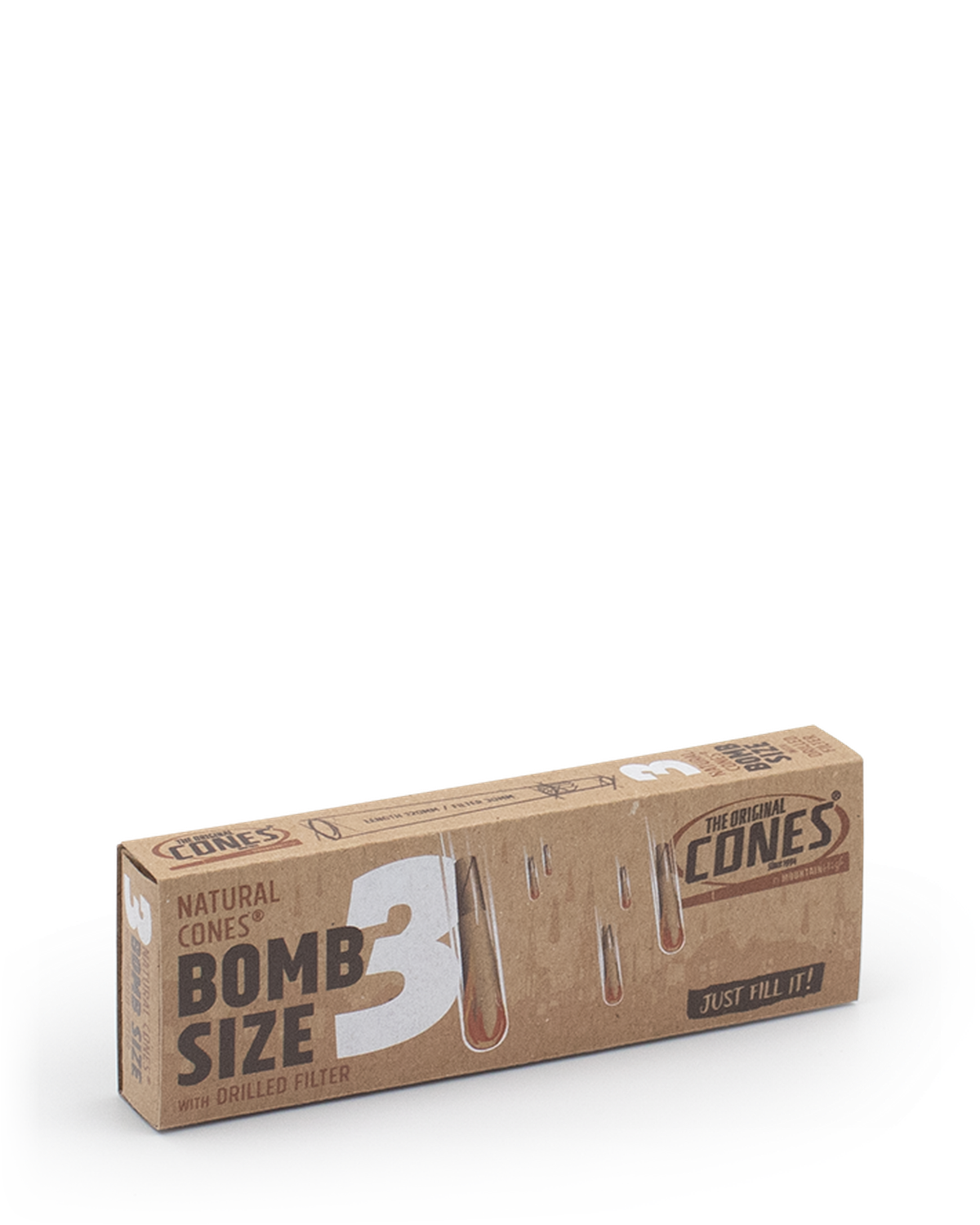 Natural Pre Rolled Cones® Brown Bomb Size 3pcs. Slidebox