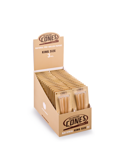 Natural pre rolled Cones® Brown King Size 3pcs. - Display contains 32 Blister Packs