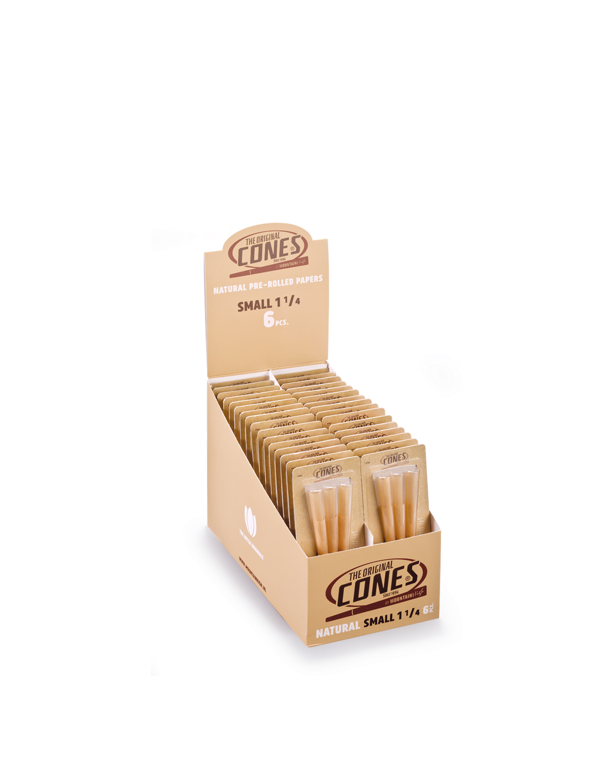 Natural Pre Rolled Cones® Brown Small 1¼ 6pcs. - Displays contains 32 Blister Packs